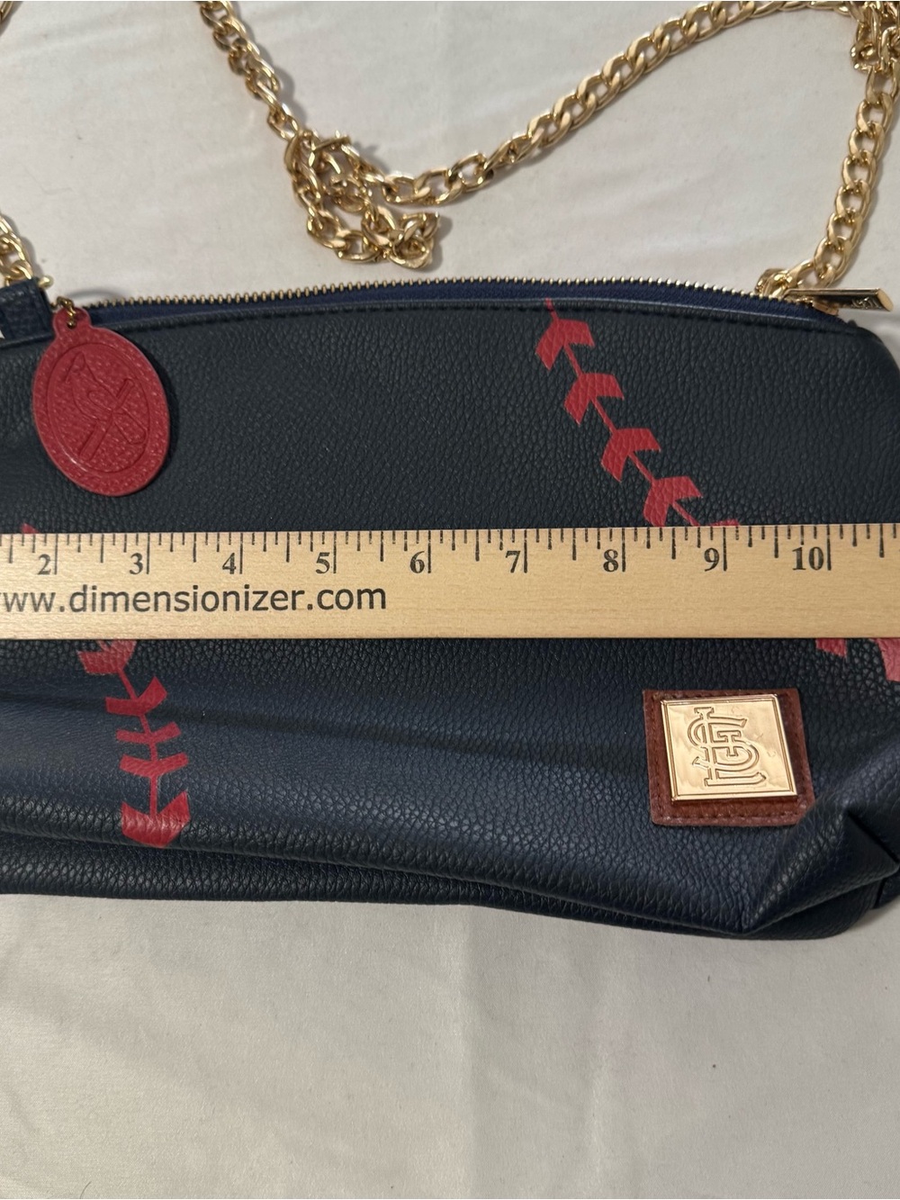 St. Louis Cardinals Navy Crossbody Bag Red Stitching Gold Chain Strap Statement - Picture 8 of 9